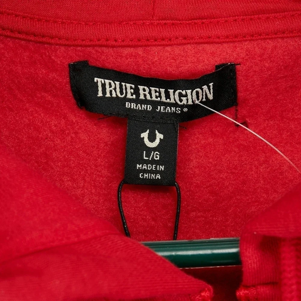 True Religion Mens Red World Tour Established 2002 Graphic Zip Hoodie Size L